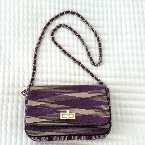 Authentic Missoni NWT Purple Cream Gold Woven Crossbody Bag Chain Strap Luxury